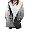 Nuevo abrigo de trench para mujer 2023 estilo europeo y americano venta caliente transfronteriza abrigo con capucha estampado de rayas arcoíris 3D engrosado de invierno