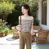 Nuevo Estilo Primavera y Verano 2026 Manga Corta Cuello Redondo Rayas Contrastantes Tejido Casual Holgado Adelgazante Top Interior Camiseta