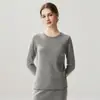 Otoño e Invierno Nueva Camiseta Base de Punto de Cachemira Moda Suave Cómoda Jersey con Dobladillo Enrollado Cuello Redondo Agradable a la Piel Manga Larga para Mujer