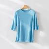 Ropa Nueva de Otoño Temprano para Mujer, Body sin Costuras de Lyocell, Lana, Cachemir, Cuello Redondo Rizado, Manga Corta, Tejido de Punto, Camiseta de Manga Media