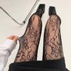 Medias Blancas Finas de Seda para Primavera y Verano con Encaje Hueco Estampado Malla Maillard Malla de Pesca Pantimedias Estilo Spice Girls Vintage