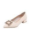 Sapatos de Salto Grosso com Strass para Mulheres 2026 Primavera e Outono Novo Estilo Scarpins de Bico Fino Raso Salto Médio Versátil Salto Alto Francês para Mães