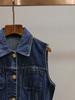 Vestido Jeans Patchwork de Gola Lapela Linha A Sem Mangas de Botão Único Retrô Redutor de Idade de Alta Qualidade para Mulheres Outono Shenzhen Nanyou