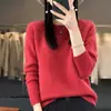 Nuevo suéter de lana pura para otoño e invierno para mujer, jersey de cuello redondo, diseño calado, color liso, manga larga, corte holgado casual, camiseta base de punto