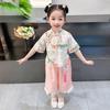 Terno Estilo Chinês Novo para Meninas Verão 2024 Novo Estilo Nacional Estilo Ocidental Bebê Menina Verão Infantil Estilo Retrô Conjunto de Duas Peças