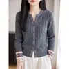 Nueva Colección Otoño/Invierno 2026: Cárdigan de punto trenzado con bloques de color y manga larga para mujer, con cuello redondo, de corte holgado, mezcla de lana