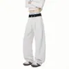 Calça Jogger Azul Marinho Estilo Americano para Homens, Primavera e Outono Estilo Preguiçoso Bf Patchwork Desconstruído Solta Reta Perna Larga