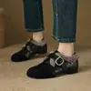 2026 Nuevos Zapatos Mary Jane de Felpa Cálidos Otoño/Invierno con Piel Zapatos Nuevos Birkenstock Punta Redonda Retro Zapatos Individuales Zapatos de Algodón