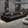Sofá Vaca Grande Preto, sala de estar minimalista moderna italiana, tecido resistente a arranhões de gato, sofá de látex reto em formato de bloco para aluguel de apartamento