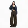 Jeans de mujer transfronterizos con corte curvo, estilo retro americano, bolsillos verticales, pantalones largos casuales de color marrón chocolate, extralargos de color marrón chocolate