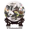 Plato Cerámico Artesanal Paisaje Pastel Cerámica Jingdezhen Plato Reloj Plato de Apreciación Estilo Chino Nuevo Decoraciones para el Hogar Adornos