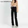 Calça Jeans Feminina de Perna Reta Preta Outono e Inverno 2024 Tendência Versátil Nova Cintura Alta Perna Estreita Larga Calça Tubo com Forro de Lã