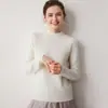 Suéter de punto versátil para mujer, 100% cachemir, cuello semi-alto, nuevo para Otoño/Invierno, grueso, capa base de manga larga