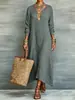 Vestido Vintage de Color Sólido con Cuello en V Profundo y Mangas Largas, Falda Larga Suelta y Elegante, Vestido de Vacaciones Estilo Europeo y Americano Transfronterizo