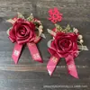Corsage Chinês de Veludo Atacado Rosa Simulada Cetim Casamento Noivo Noiva Família Suprimentos de Casamento Cerimônia de Abertura