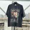 Camiseta de Manga Corta Holgada para Parejas de Ancianos Lavada Pesada con Estampado de Retratos Hip Hop Rap Estilo Americano Vintage Tendencia