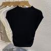 Camiseta de Tricô Manga Curta Gola Alta Design Feminino Nicho Verão Seda Gelada Camisa Base Fina Top Francês Slim
