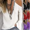 2019 Europeu e Americano Wish Transfronteiriço Novo Casual Roupas Femininas Cor Pura Costura Decote em V Camiseta de Manga Comprida com Lantejoulas para Mulheres Alta Qualidade em Estoque