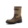 Estilo Británico de Commuter~Hebilla Retro Botas Cortas de Tobillo de Caballero Tacón Grueso 4cm Botas Vaqueras Botas Cortas de Motocicleta para Mujer