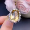 Anillo de Citrino Natural con Esquinas Cortadas para Mujer Plata S925 Chapada Base Completa de Diamantes Anillo de Citrino Joyería Joyería
