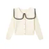 Dalong Lã Personalizado Outono e Inverno Azul Marinho Gola Boneca Design Suéter Tricotado Cardigan Feminino
