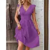 Vestido de Verano 2024 Amazon Aliexpress Europeo y Americano Nuevo con Mangas de Hoja de Loto Elegante Cuello en V Aspecto Adelgazante Corte Cut Out Talla Grande