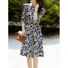 Vestido Floral de Seda, Ropa Femenina de Verano de Alta Gama de Hangzhou, Vestido Camisero Estampado de Satén de Sarga, Longitud Media