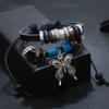 Pulsera de Cuero de Vaca Hecha a Mano con Cuentas de Aleación y Colgante Grande de Mariposa, Pulsera Tejida de Cuero Genuino, Suministro Transfronterizo