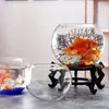 Tanque de Peixes Pequeno para Casa Vaso de Vidro Transparente Rabanete Verde Hidropônico Tanque de Tartaruga Sala de Estar Mesa de Casa Ornamento Redondo