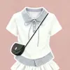 Moda 2026 Falda de Pastelería a la Moda para Niñas, Falda Corta, Top Elegante de Manga Corta con Cuello Polo, Conjunto de Dos Piezas de Verano para Niños Mayores
