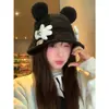 Gorro de Pescador Tejido Rojo Lindo de Dibujos Animados para Mujer en Otoño e Invierno, Cara Pequeña, Protección Cálida para los Oídos, Gorro de Lana