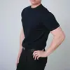 Camiseta informal de manga corta para hombre de verano con cuello redondo, puños, corte ajustado, sin botones, color liso, manga media