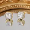 Brincos de Zircônia Geométrica Coreana em Prata 925 Agulha Cubo de Açúcar para Mulheres, Brincos Exquisitos Versáteis Elegantes com um Toque de Luxo Leve e de Alta Qualidade