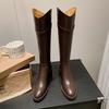 Botas de Mujer Nuevo Estilo Botas Largas Botas Hasta la Rodilla No Más Botas 2025 Otoño e Invierno Botas Rectas Tacón Grueso Hebilla de Cinturón Botas de Caballero