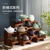 Prateleira de mesa pequena antiga em estilo chinês, prateleira de madeira maciça para exibição de bules de chá, prateleira de exibição para potes de areia roxos, conjunto de chá, enfeites de prateleira de armazenamento