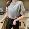 Camiseta de manga corta de algodón puro para mujer, estilo Hong Kong, estilo vintage chic, diseño veraniego, cintura alta, ombligo al descubierto, media manga, estilo Spice Girl.