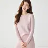 Suéter de Cachemira para Mujer Medio Calado Cuello Redondo Capa Interior Tejido Cálido Moda Casual Adelgazante Versátil Prenda Base de Punto