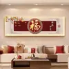 Pintura Decorativa Temática de Caqui para Sala de Estar, Estilo Chino con Carácter de Buena Suerte, Adecuada para Pared de Fondo de Sofá, Arte de Pared Grande Horizontal
