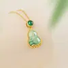 Collar de Plata Pura 925 para Mujer, Cadena para Clavícula de Moneda de Jade Africano Natural Estilo Chino, Colgante de Calabaza de Calcedonia Ins