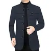 Nueva chaqueta de lana para hombre 2026, abrigo casual de negocios para mediana edad con cuello alto, estilo papá otoño e invierno, forrada de polar para abrigar