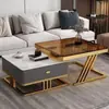 Mesa de centro minimalista moderna, mesa de centro extensible, uso doméstico de lujo ligero, mesa de centro de losa de roca, diseño simple, adecuada para apartamentos pequeños, mesa de centro combinada cuadrada