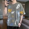 T-shirt dos homens de manga curta verão moda roupas de marca ins Hong Kong estilo na moda ins All-match urso solto impresso T-shirt
