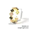 Moxi Niche Lujo Ligero para Mujer Gama Alta Colorido Trébol de Cuatro Hojas Microincrustado Circonita Anillo Abierto Joyería de Mano Venta al por Mayor