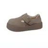 Zapatos Boken de Suela Gruesa para Ropa Exterior de Mujer Nuevo Estilo Otoño e Invierno 2025 Forrados de Felpa Retro Perezosos Slip-On Calientes de Algodón Todo Incluido