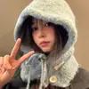 Balaclava Estilo Coreano Chapéu Cachecol Feminino Outono Inverno Tudo-em-Um Proteção Quente para Ouvidos Chapéu de Lã Tricotado Versátil