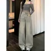 Jeans Jeans Cinza Claro Feminino 2026 Nova Primavera Outono Cintura Alta Emagrecimento Perna Reta Calças Caimento Solto Perna Larga Calças Casuais