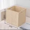 Caixa de Armazenamento Estilo Japonês, Cesta de Armazenamento para Sala de Estar e Quarto, Cesta de Armazenamento de Palha e Rattan Sintéticos, Cesta de Armazenamento para Armário de Casa