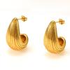 Aretes europeos y americanos exagerados de alta gama huecos a rayas de gota de agua de acero inoxidable personalidad espejo cruzado metal temperamento moda joyería para la oreja