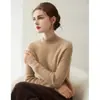 Suéter Gola Alta 100% Caxemira Pura para Mulheres no Outono e Inverno, Suéter Pulôver Versátil, Top Tricotado Interno de Caxemira de Cor Pura