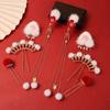 Acessórios de Cabelo Orelhas de Coelho Hanfu Antigo Bola de Cabelo Vermelha Grampo de Cabelo com Borla Escorregadia Clipe Lateral Adorno de Cabeça Traje de Ano Novo Adorno de Cabeça Feminino